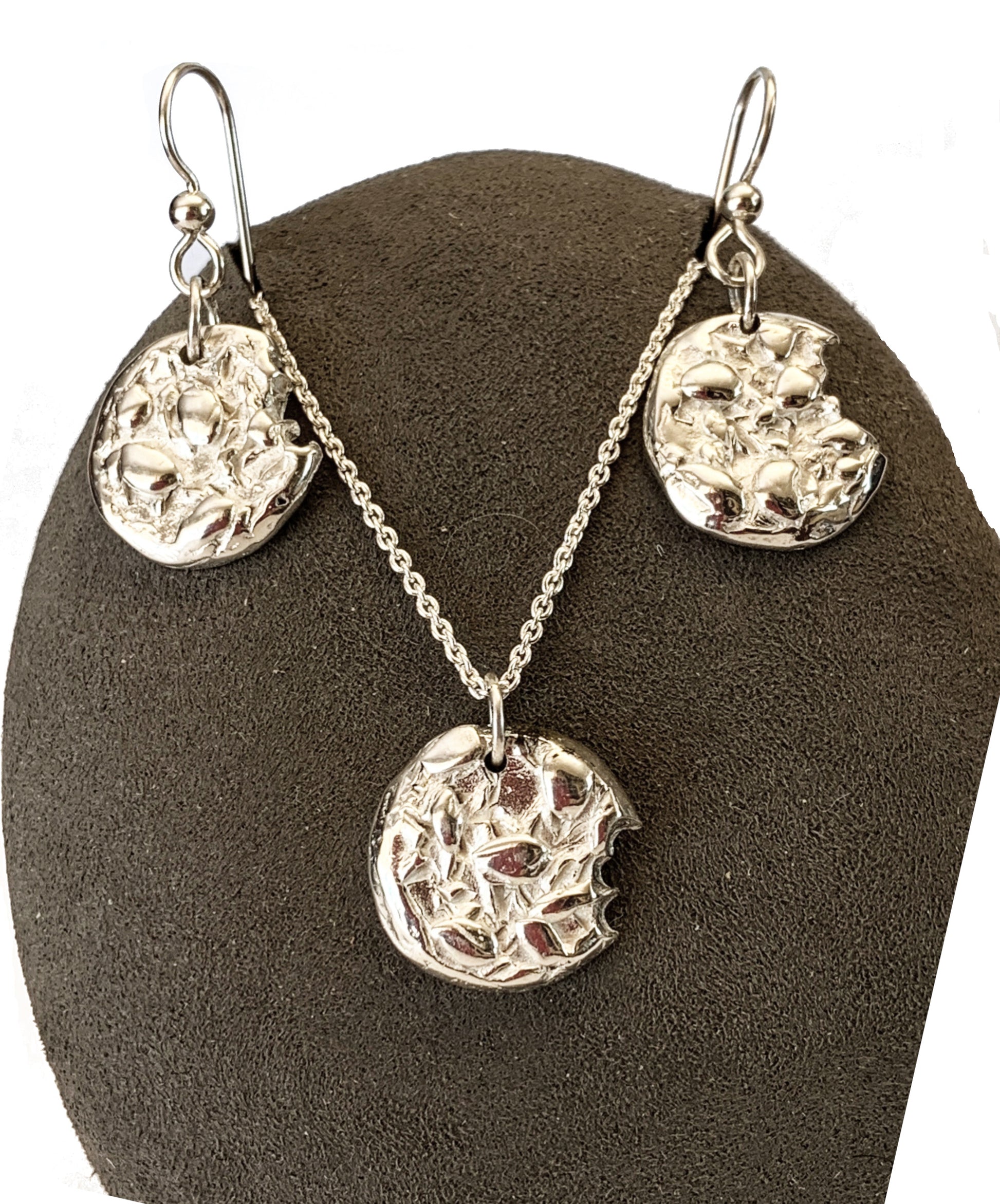 sterling silver oatmeal cookie earring and necklace set