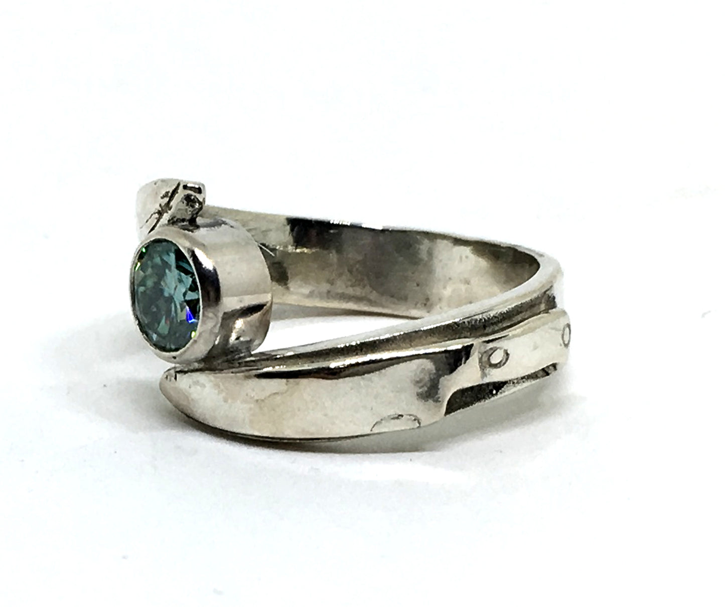Chef's Engagement Knife Ring with Blue Moissanite in Sterling Silver