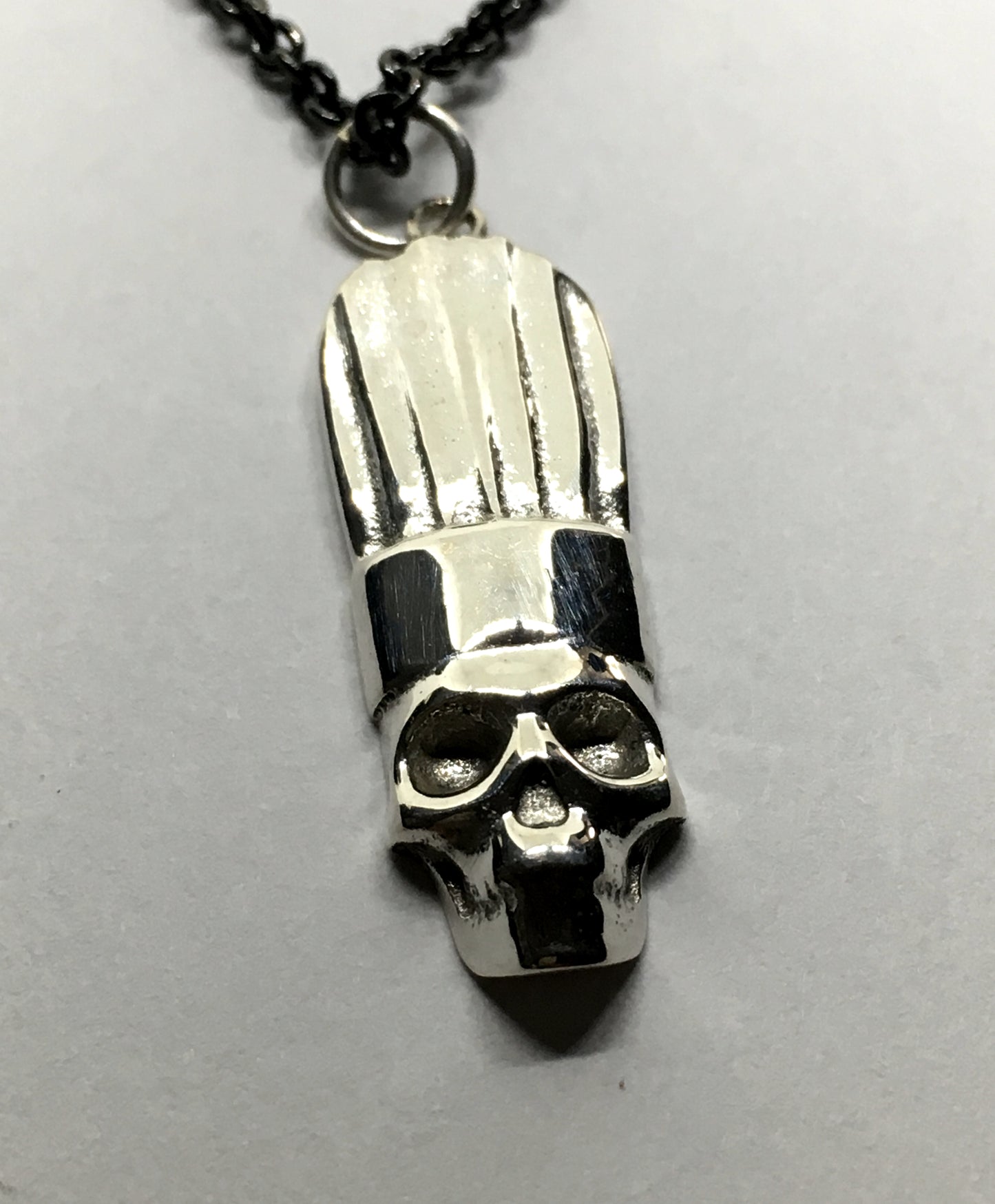 Chef Skull Pendant Necklace in Sterling Silver