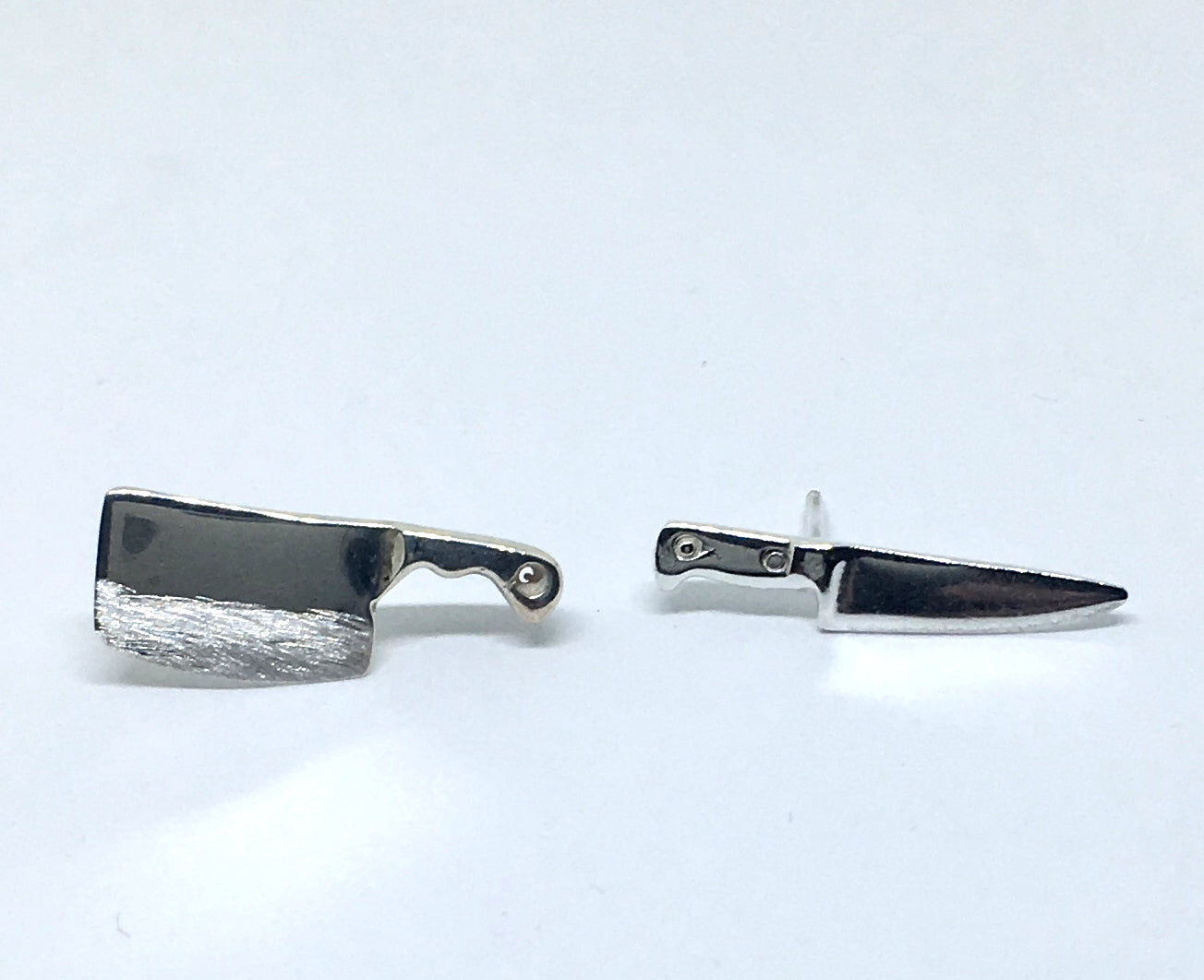 Mismatched Chef Knife Stud Earrings in Sterling Silver