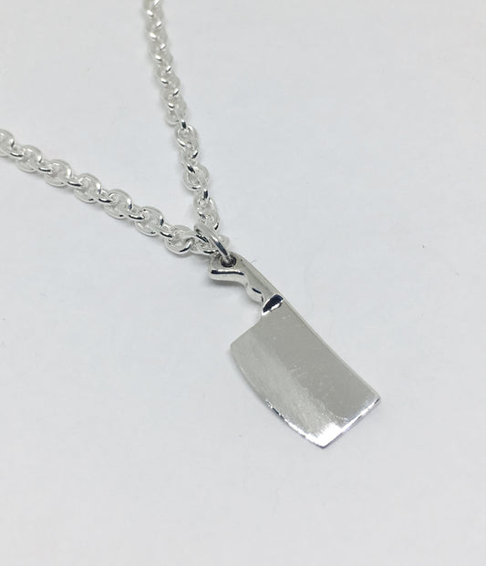 Chef Cleaver Knife Pendant Necklace in Sterling Silver with 3mm Chain