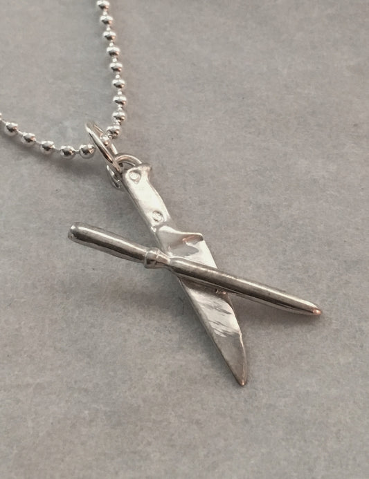 Knife and Steel Chef Necklace in Sterling Silver