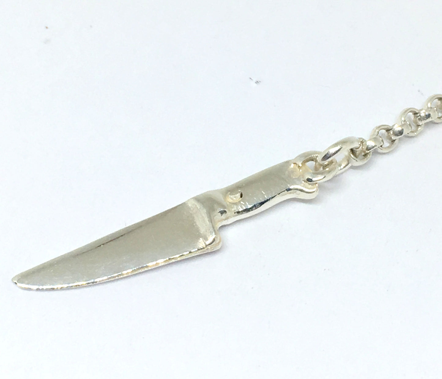 Single Long Chain Chef Knife Hoop Earring in Sterling Silver