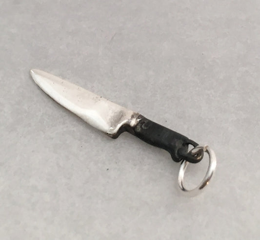 Chef Knife Charm with Black Handle in Sterling Silver