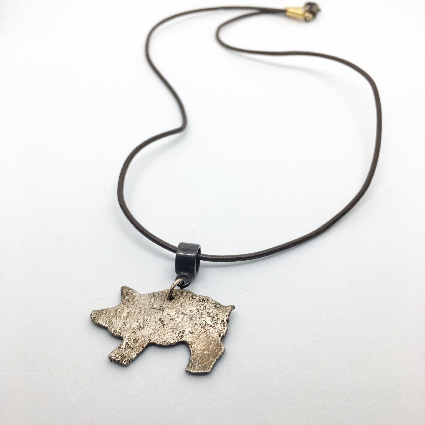 Pig Pendant Necklace on Leather Cord