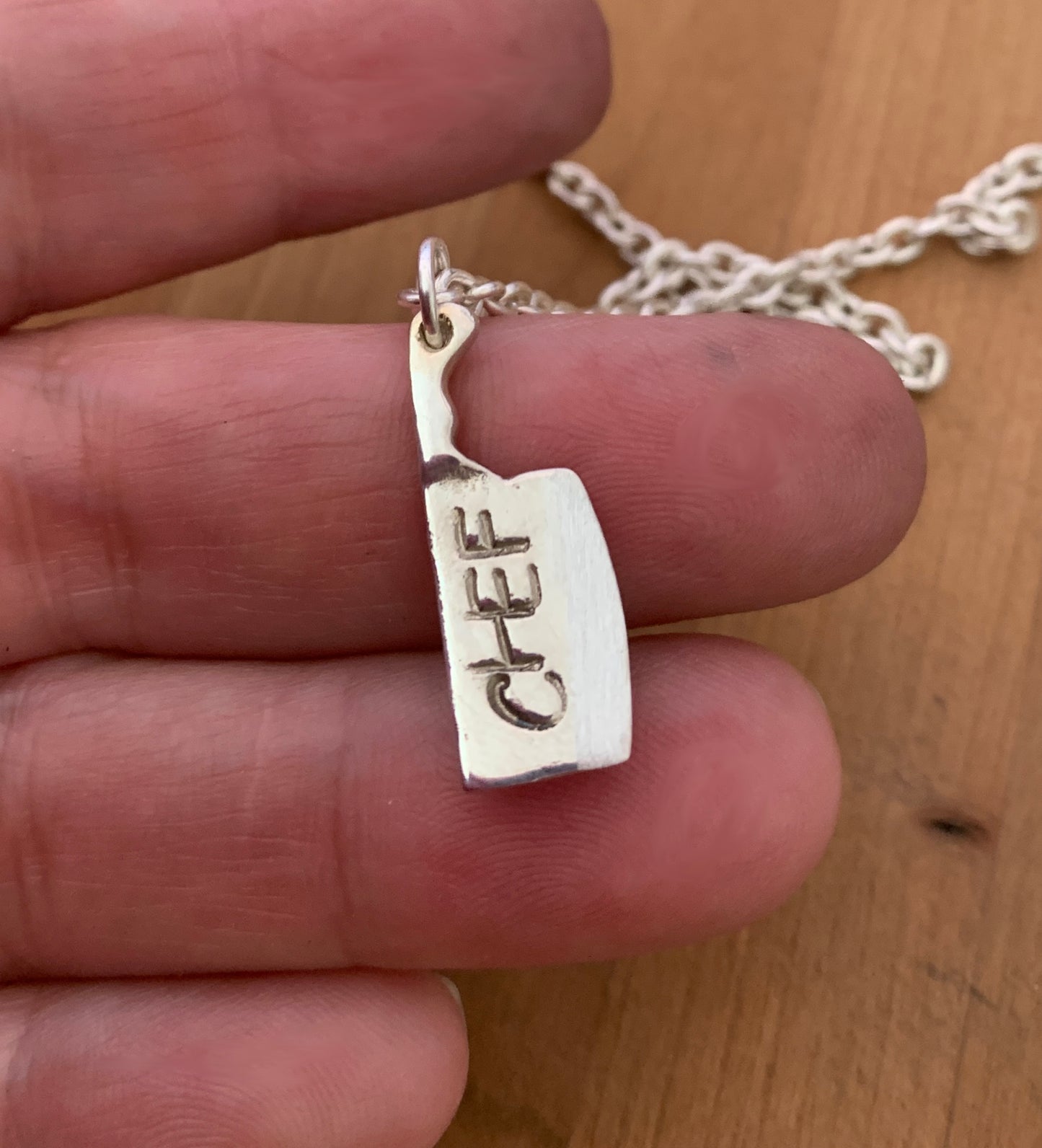 Chef's Handstamped Chef Cleaver Charm Necklace in Sterling Silver