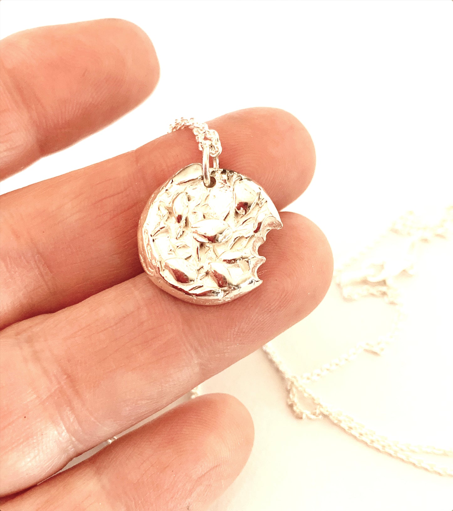 Oatmeal Cookie Pendant Necklace in Sterling Silver