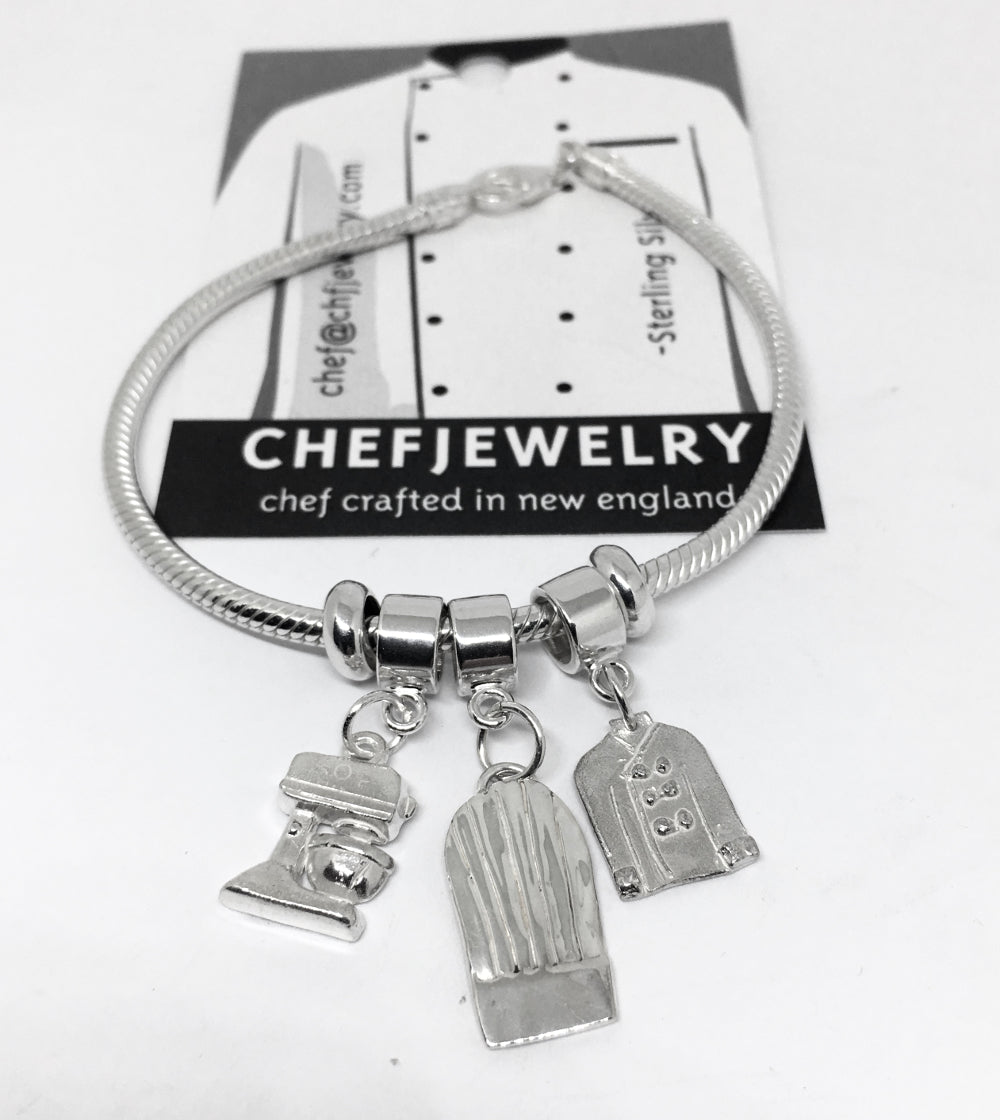 European Style Charm Bracelet with Sterling Silver Chef Charms
