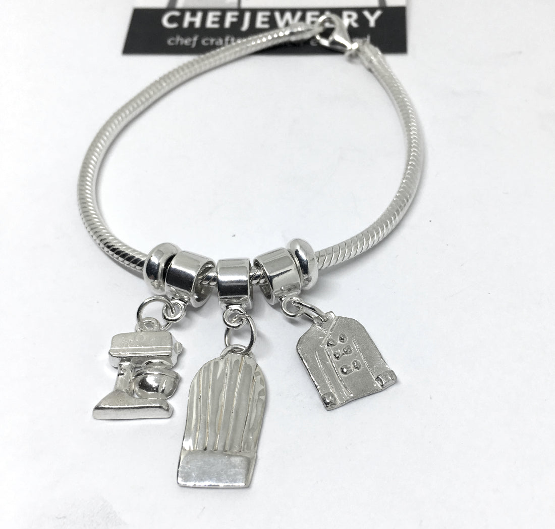 Pastry Chef European Style Charm Bracelet in Sterling Silver
