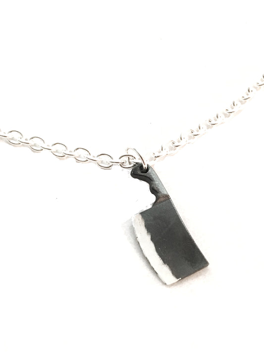 Black cleaver pendant necklace on 3mm sterling silver cable chain with lobster clasp
