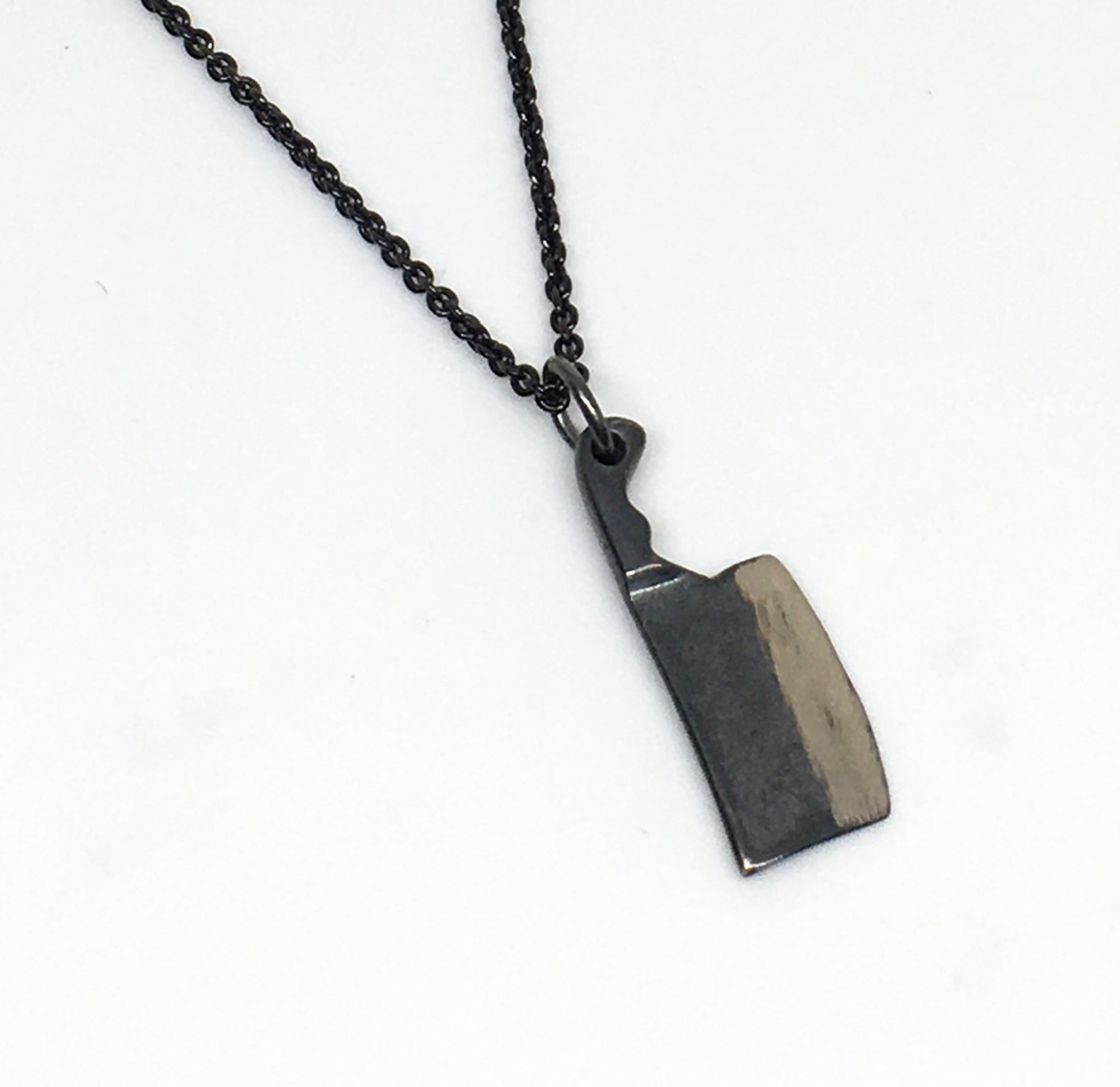 black sterling silver cleaver necklace with black sterling silver chain