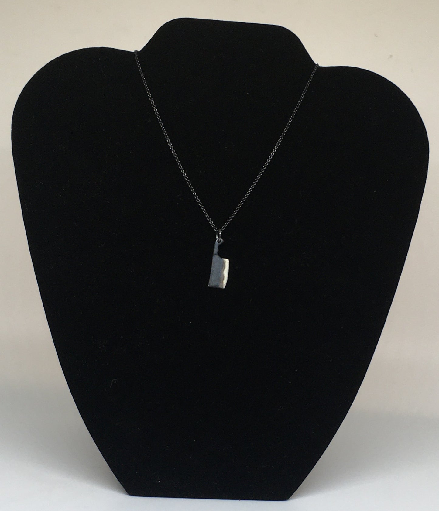 Chef Black Cleaver Knife Pendant Necklace with Black Silver Chain