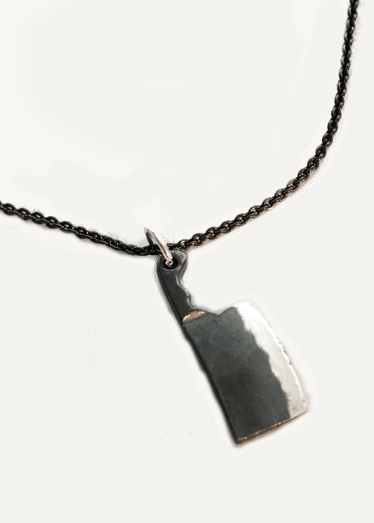 Chef Black Cleaver Knife Pendant Necklace with Black Silver Chain