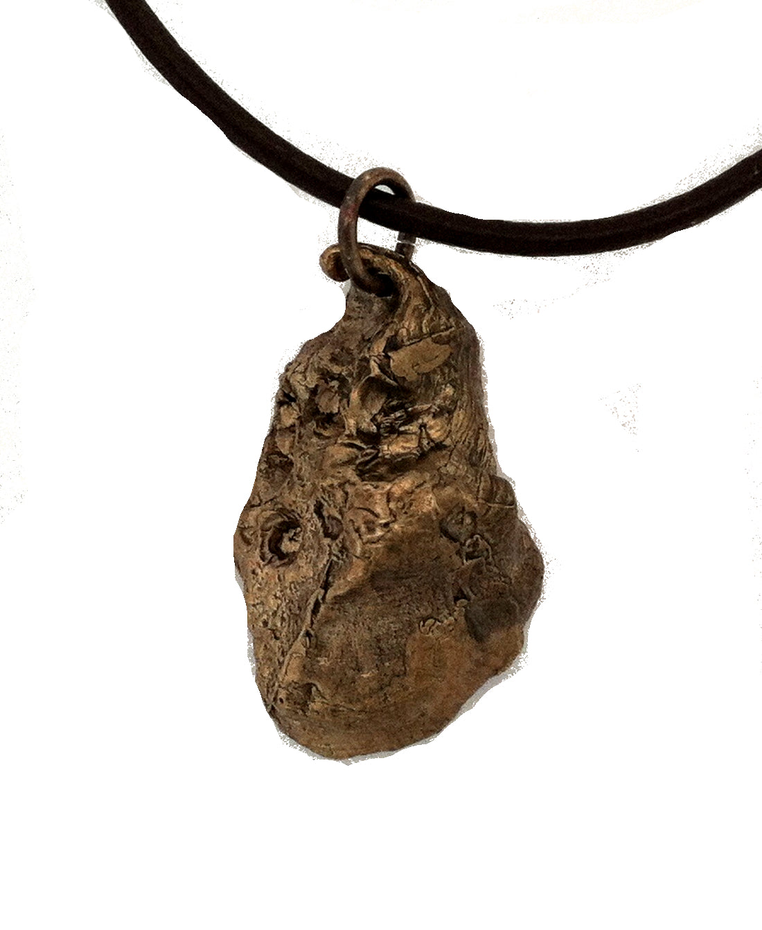 bronze oyster shell pendant necklace on leather cord