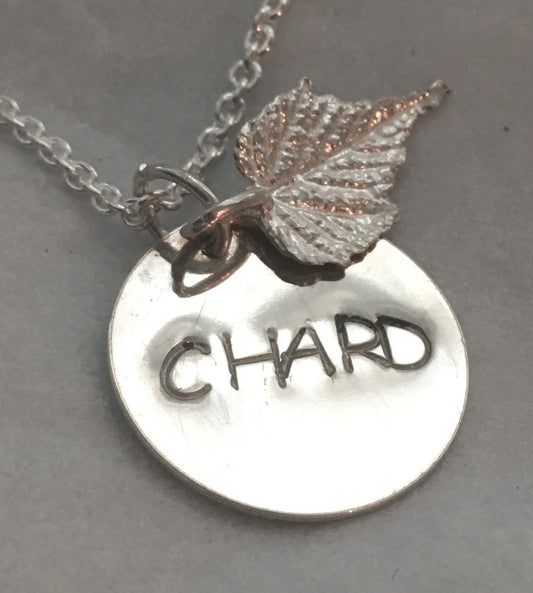 Hand Stamped Chardonnay Wine Lover Necklace in Sterling Silver