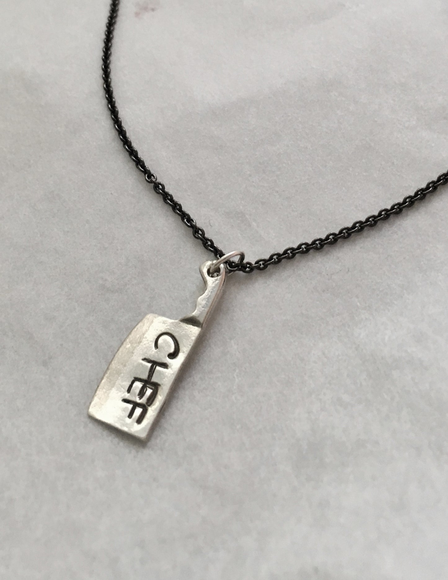 Handstamped Chef Cleaver Knife Pendant Necklace with Black Silver Chain