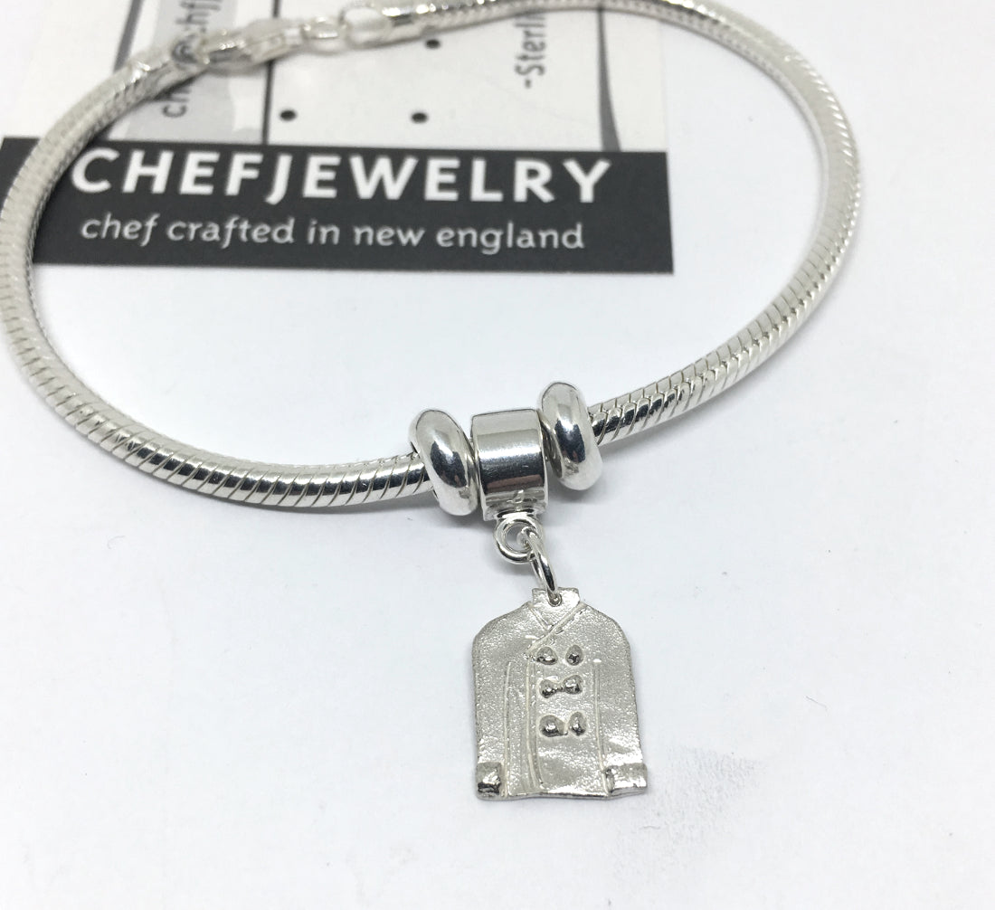 Silver Chef Snake Chain bracelet with chef jacket dangle charm