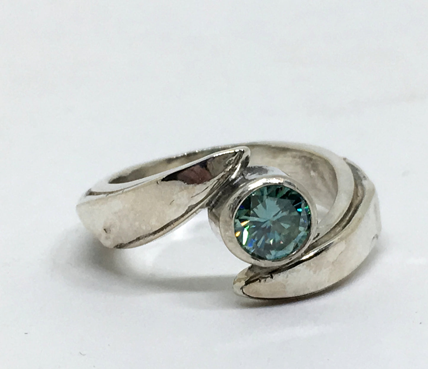 Chef's Engagement Knife Ring with Blue Moissanite in Sterling Silver