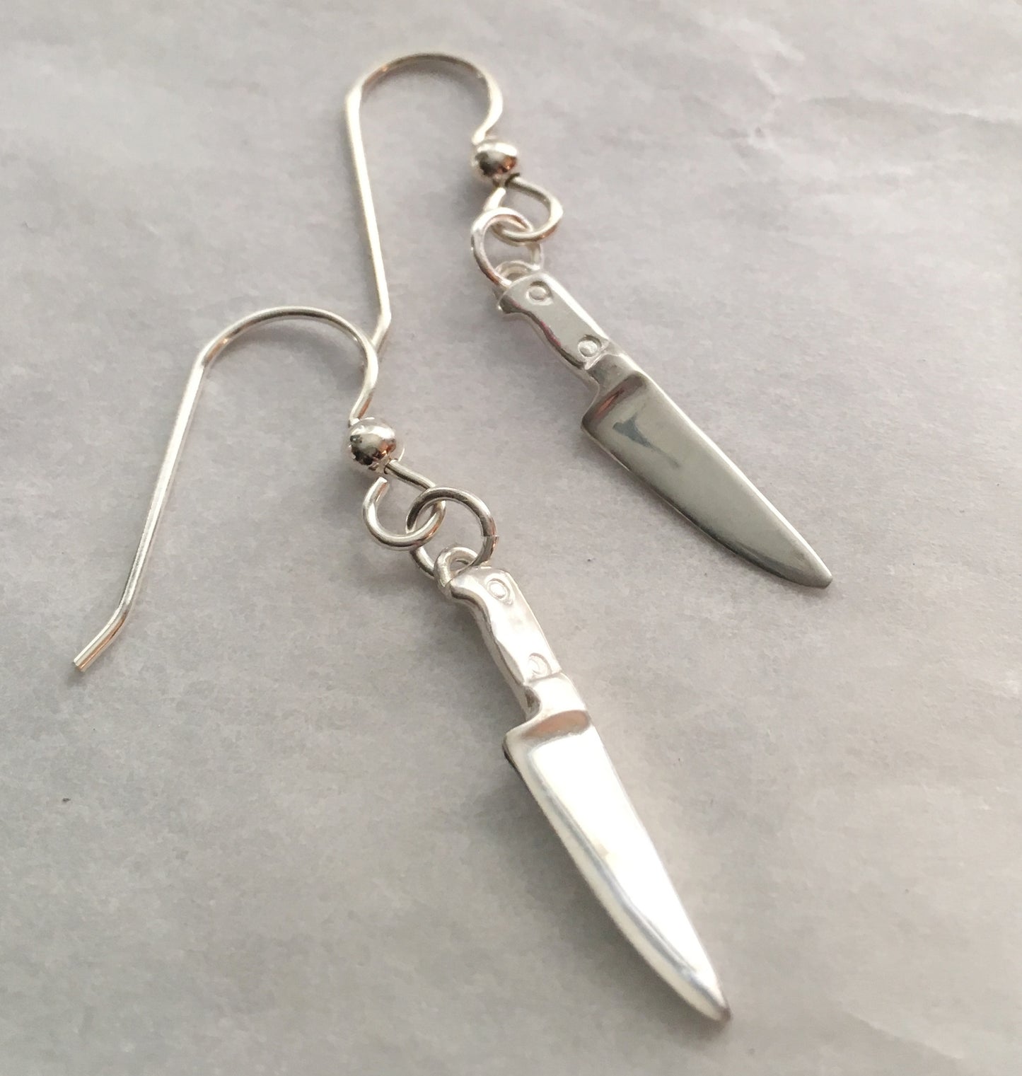 Chef Knife Dangle Earrings in Sterling Silver