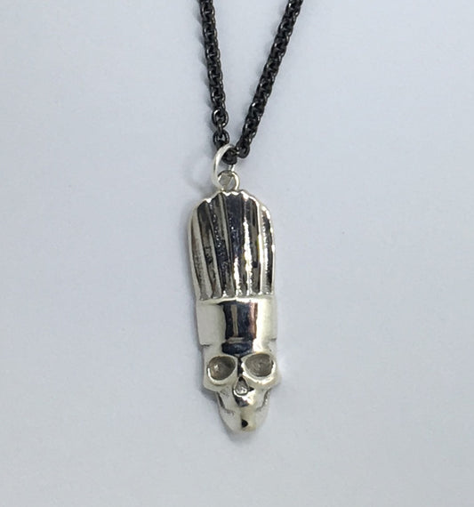 sterling silver chef skull pendant necklace on black silver chain