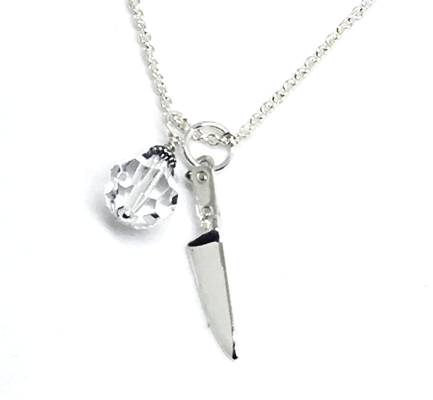 Chef's Knife Pendant Necklace with Clear Swarovski Crystal Charm