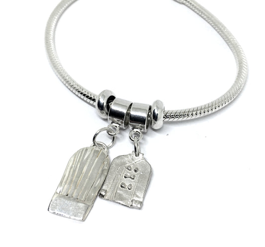 sterling snake chain charm bracelet with chef hat and chef coat