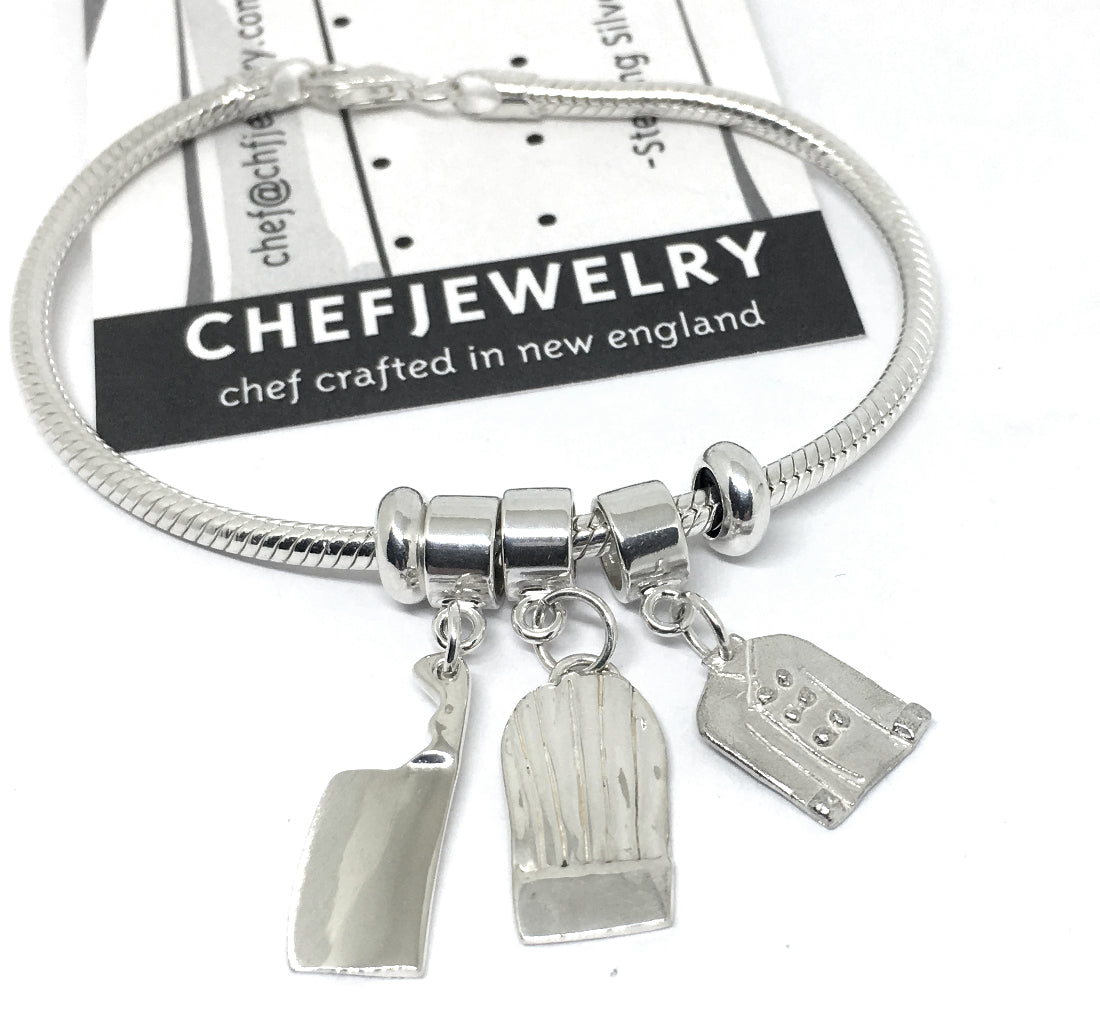 sterling european style chef charm bracelet with slider beads