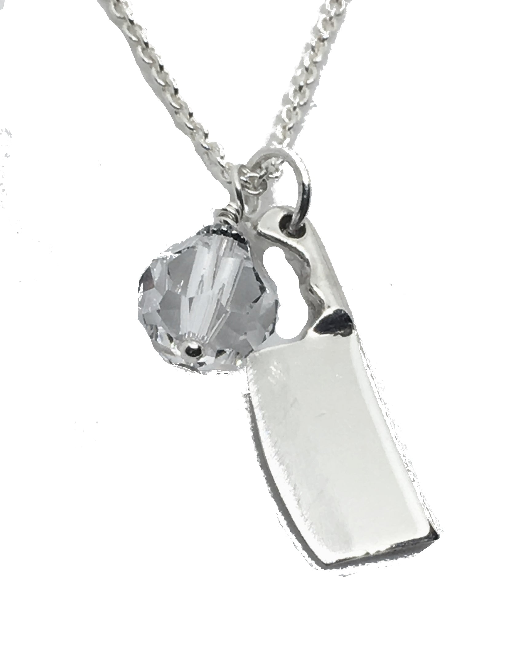 chef cleaver pendant necklace with clear crystal dangle charm