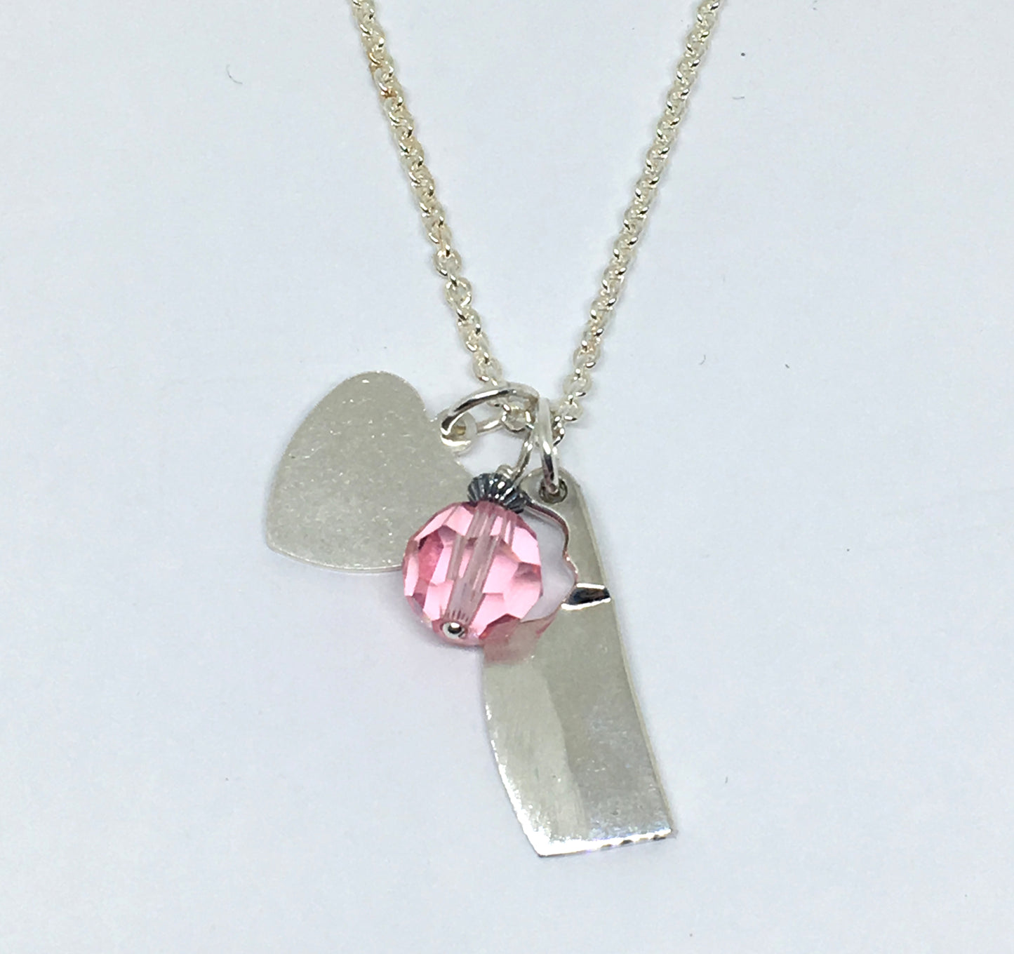 Personalized Chef Cleaver Cluster Necklace with Initials and Pink Swarovski Crystal