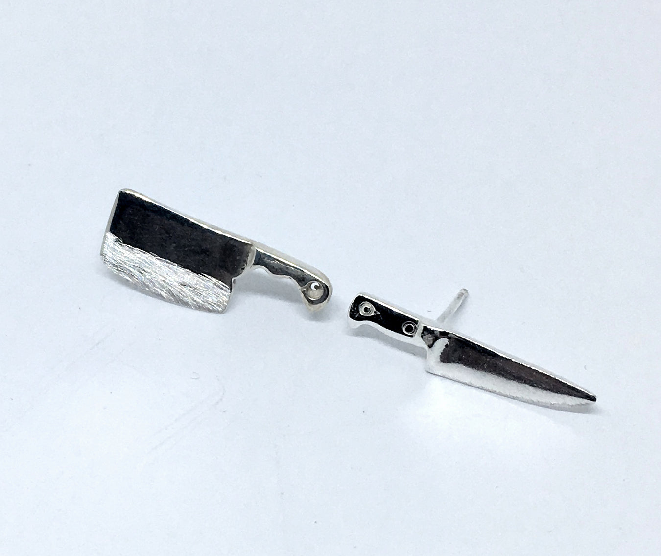mismatched chef knife earrings in sterling silver