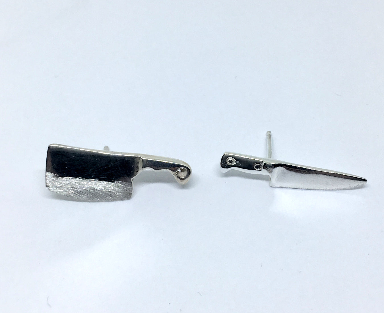 Mismatched Chef Knife Stud Earrings in Sterling Silver