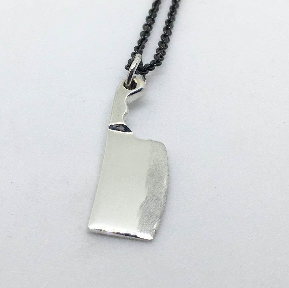 Chef Cleaver Pendant Necklace with Black Silver Chain
