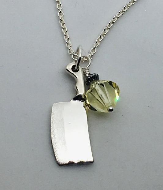 Chef's Cleaver Pendant Necklace with Yellow Swarovski Crystal Charm