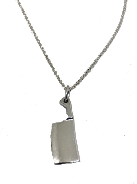 Sterling silver cleaver pendant necklace on cable chain with lobster clasp