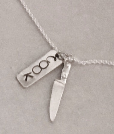 Handstamped Cook Charm and Chef's Knife Pendant Necklace