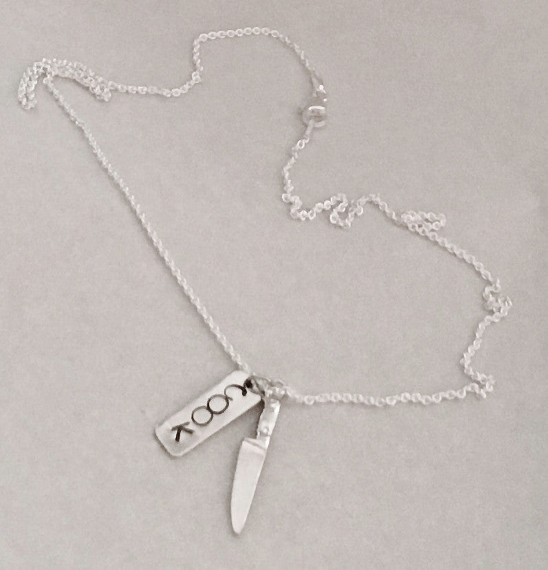Handstamped Cook Charm and Chef's Knife Pendant Necklace