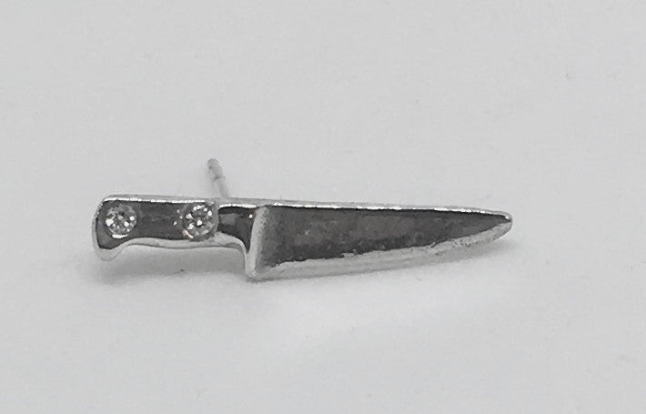 Single Chef Knife Stud Earring with Diamond Accent