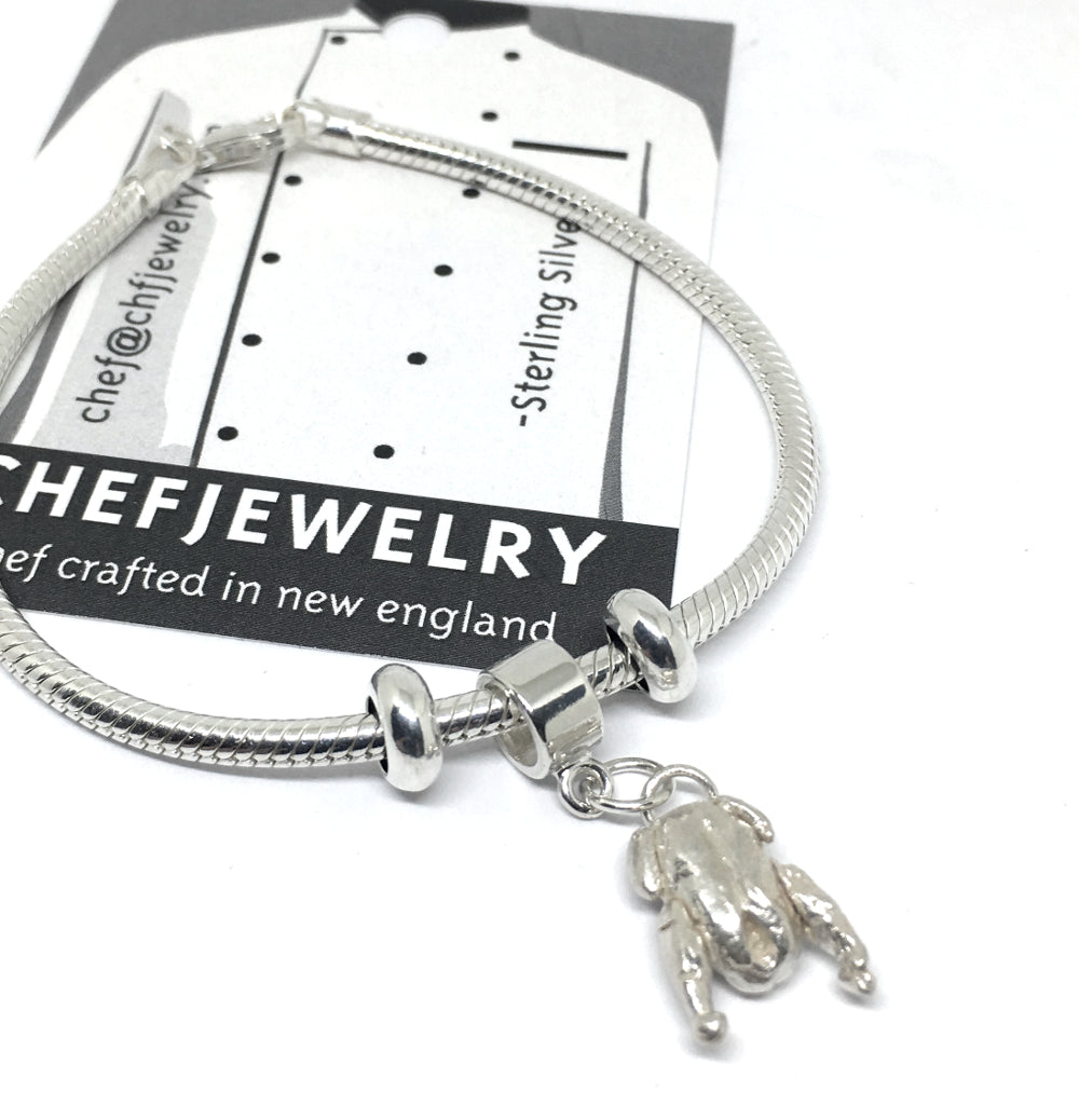 Sterling silver duck dangle charm snake chain bracelet