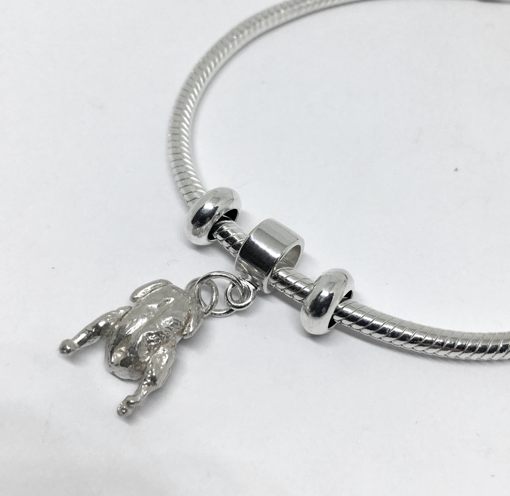 Sterling Silver Duck European Style Charm Bracelet with Snake Chain
