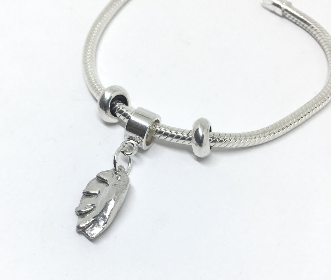 european style snake chain charm bracelet with dumpling charm in sterling