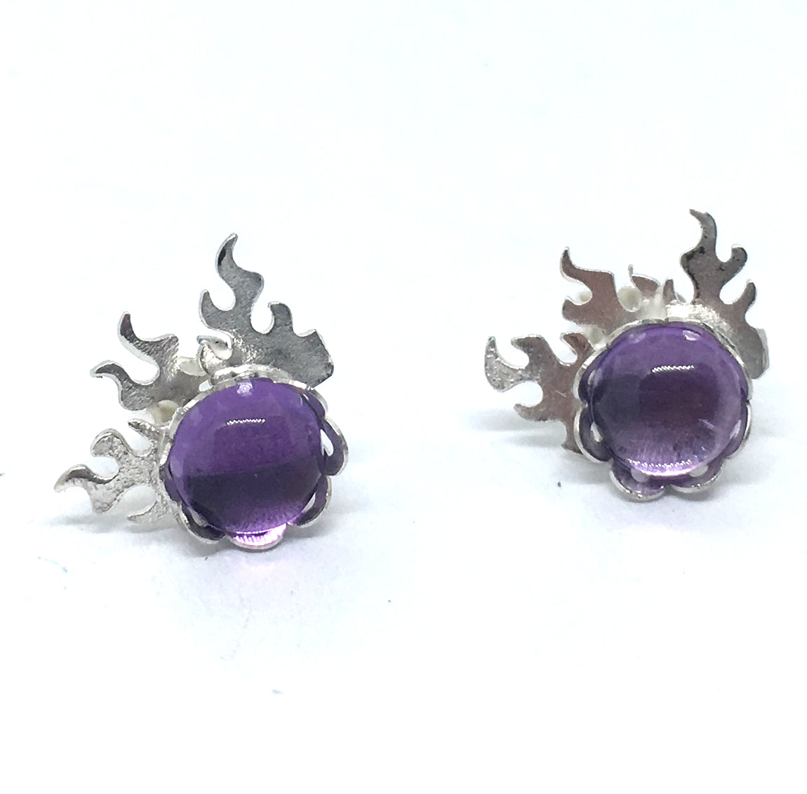 Flaming Earrings with Amethyst in Sterling Silver