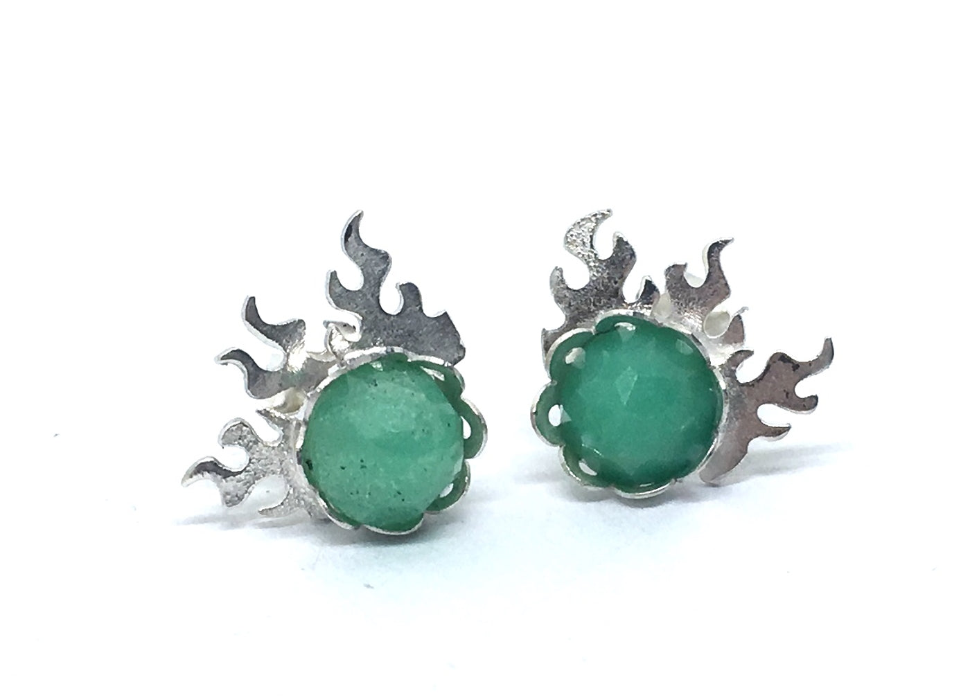 fire earrings with chrysoprase gemstones in sterling silver