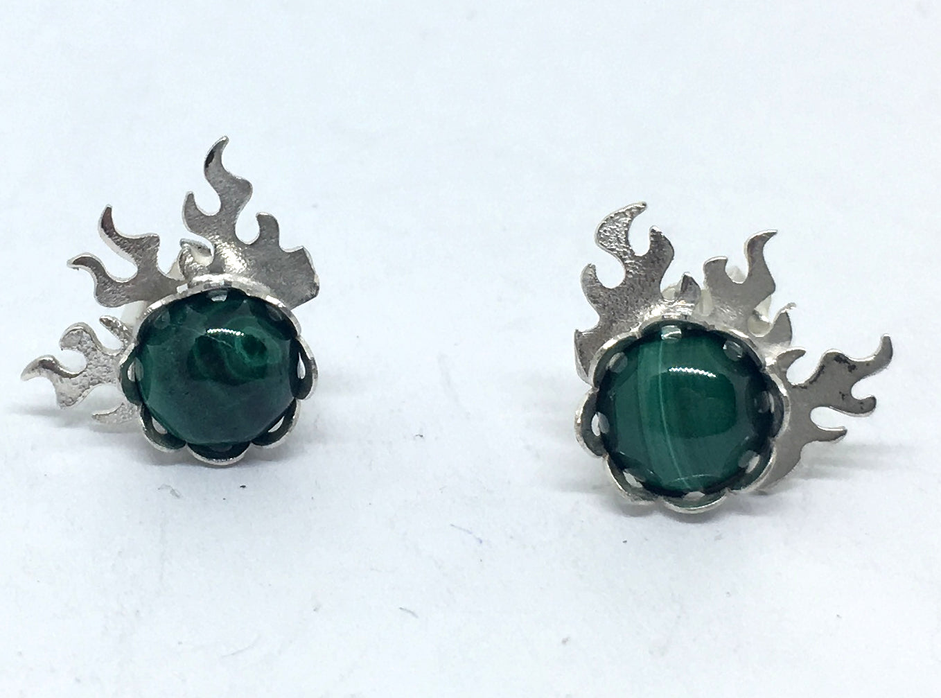 Fire Post Earrings with Malachite in Sterling Silver