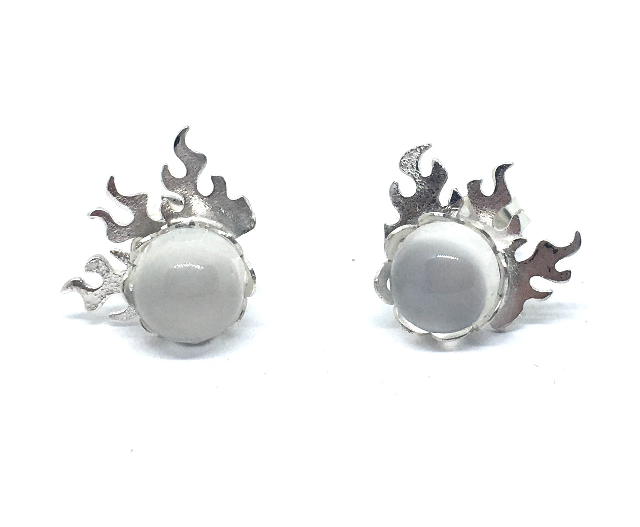 fire earrings with moonstones in sterling silver