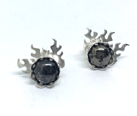 fire earrings with pyrite gemstones in sterling silver