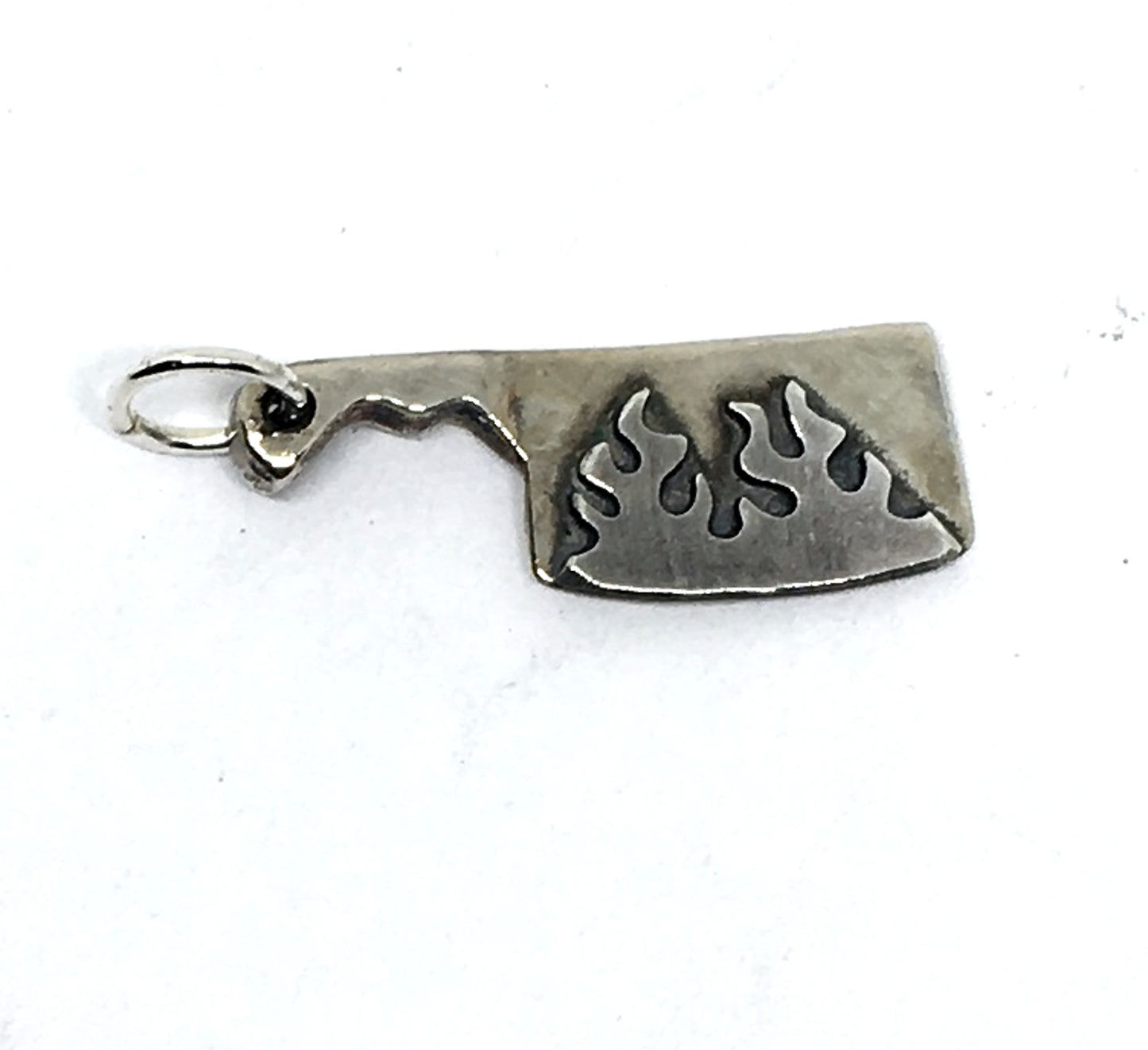 Flaming Chef Cleaver Charm in Sterling Silver