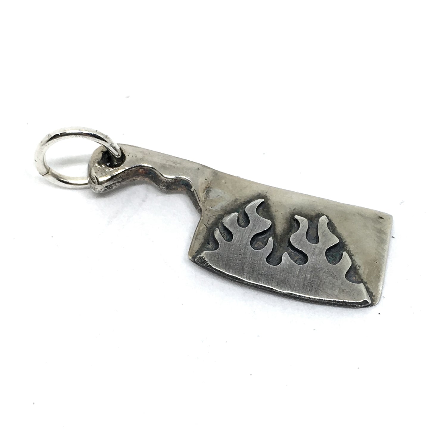 Flaming Chef Cleaver Charm in Sterling Silver