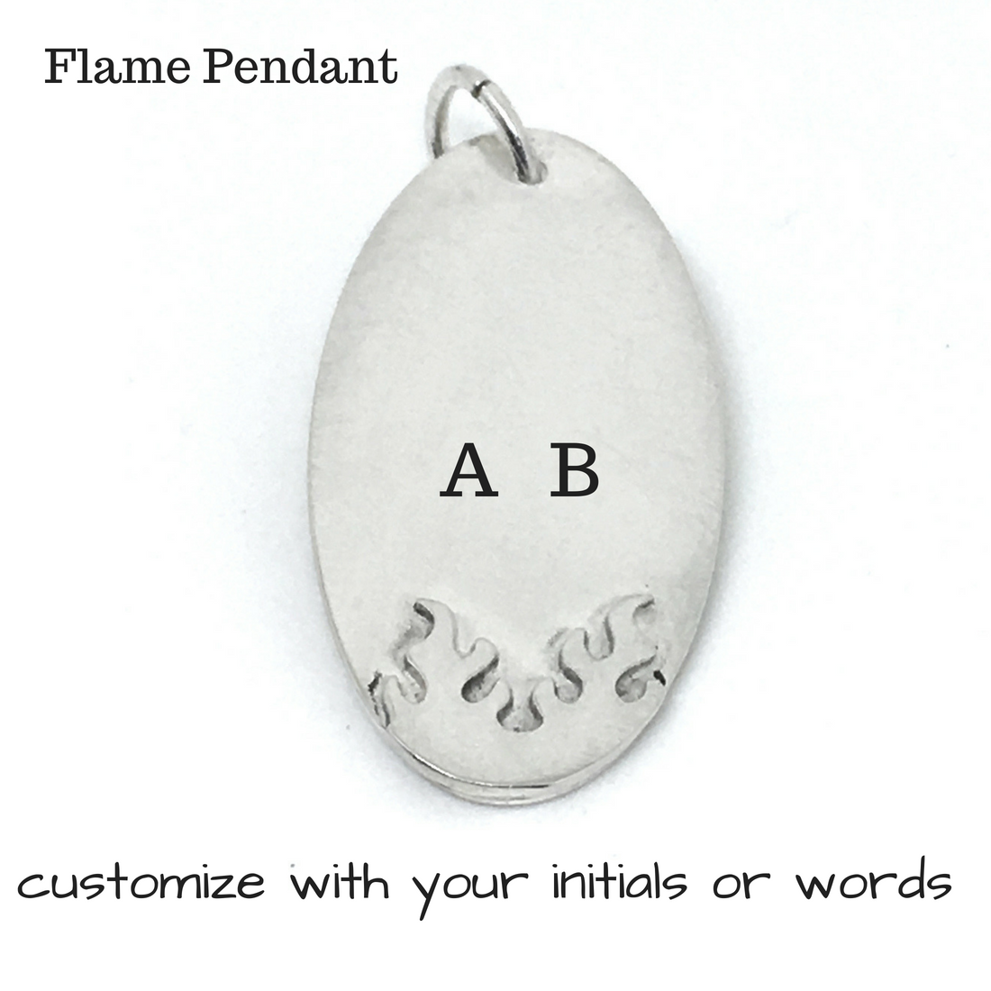 Personalized Flame Pendant Necklace in Sterling Silver