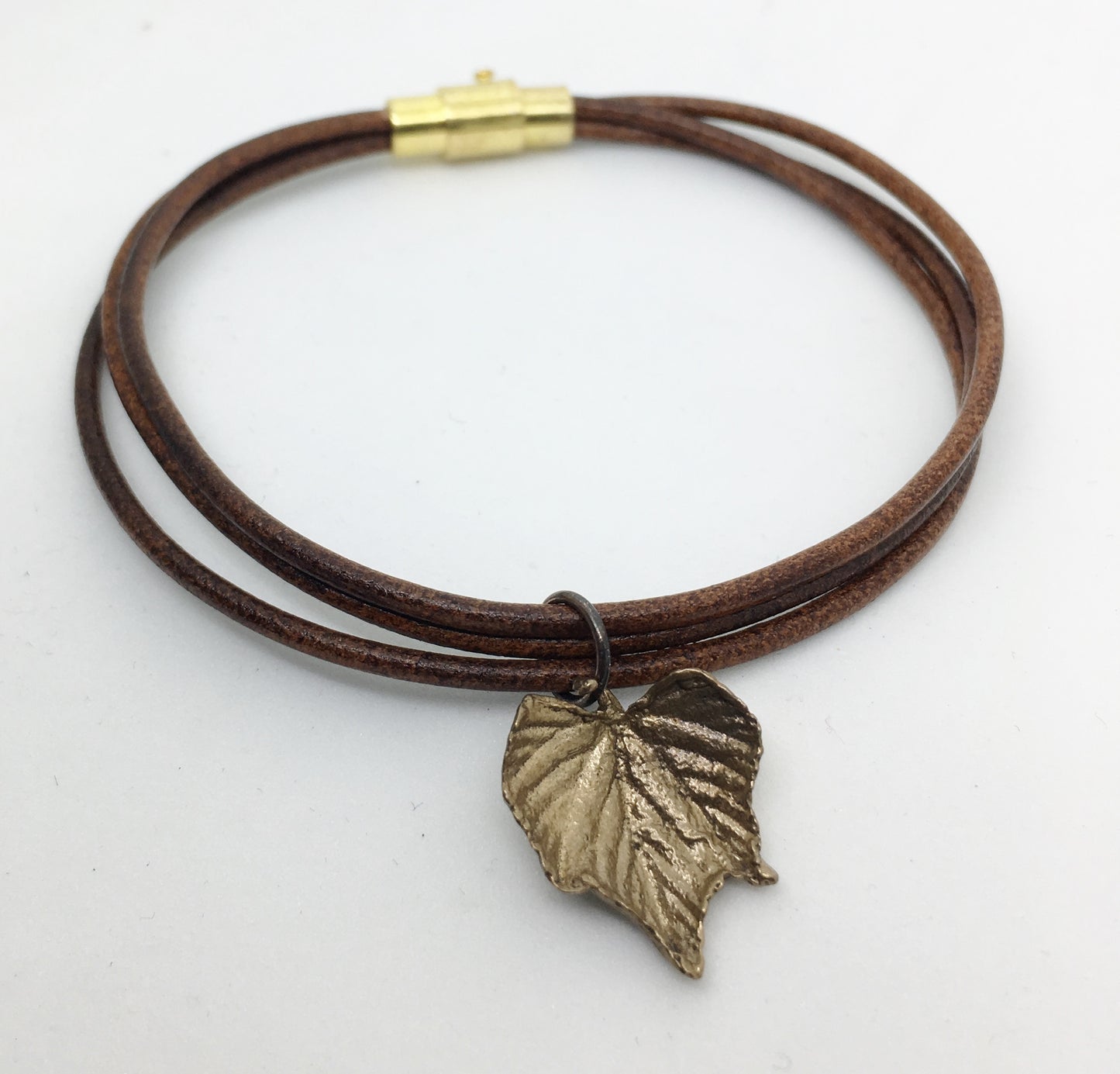 Leather Bangle with Bronze grape leaf