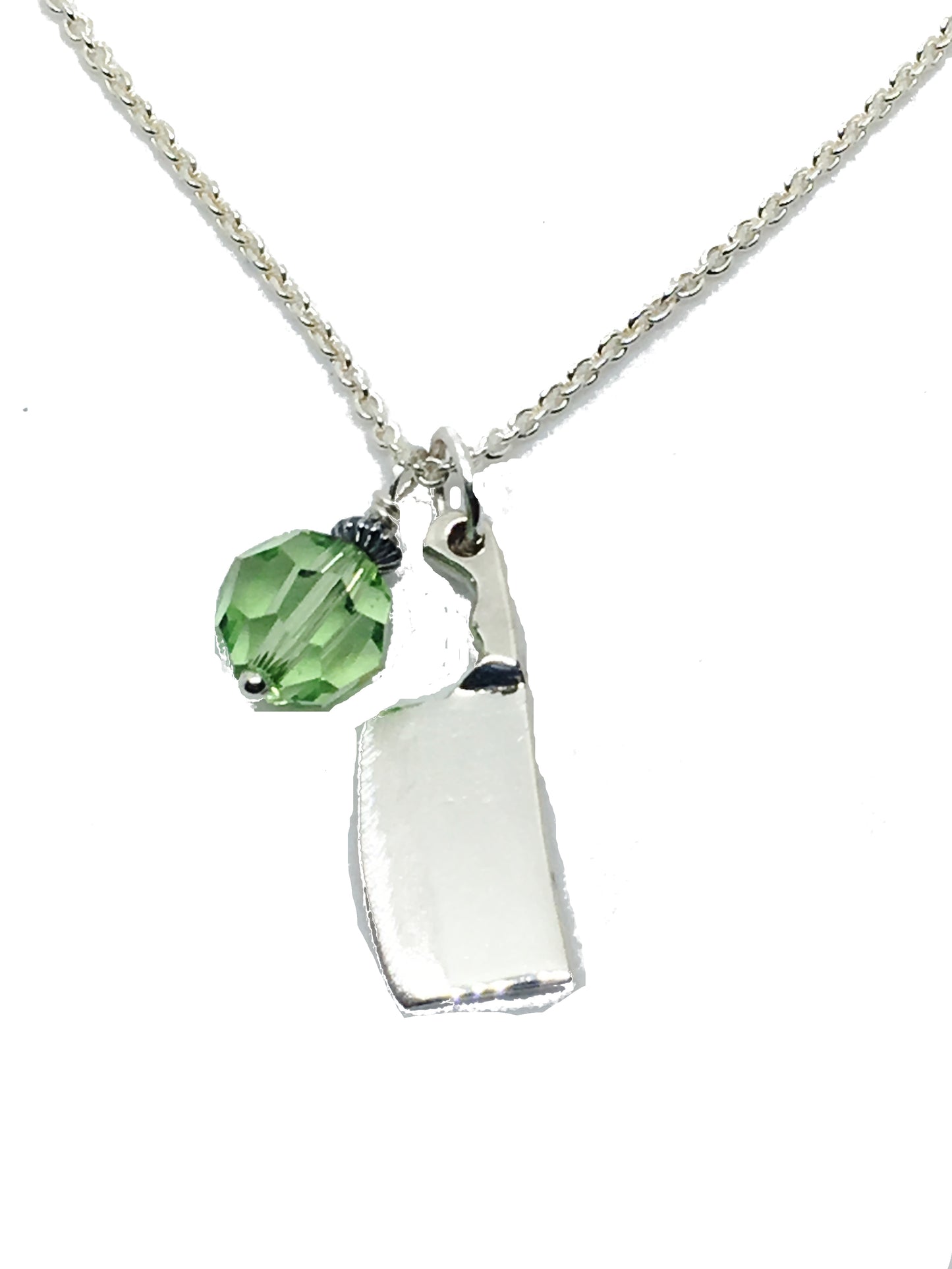 sterling silver cleaver pendant necklace with green crystal dangle charm